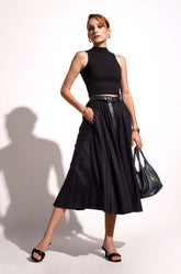 Flared Midi Skirt-Black